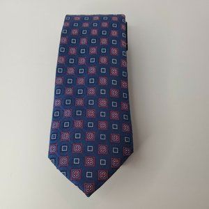 Cremieux 100% Silk Made in Italy Blue, Red & White Textured Squares Necktie NWT